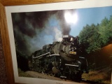 TWO PHOTOS FRAMED UNDERGLASS ENGINES NICKEL PLATE 759 614 AT SAND PATCH