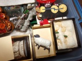 BOX LOT FULL OF CHRISTMAS TRAINS BOX CARS MINIATURE LEAD ANIMALS AND MUCH M