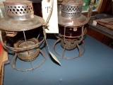 TWO LANTERNS RED GLOBE ARMSPEAR WITH B&O RR AND DRESSEL PA RR NO GLOBE