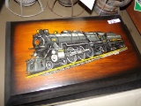TWO WOODEN PLAQUES WITH PA RR ENGINES APPROX 15 X 10