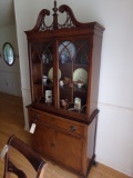 MAHOGANY CHINA HUTCH WITH LATTICE WORK BROKEN ARCH TOP