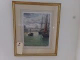 THREE PIECES OF ART INCLUDING HARBOR SCENES AND FLORALS