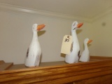 SET OF THREE HAND CARVED WHITE BARNYARD GEESE