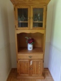 OAK CABINET WITH LEADED GLASS DOORS AND SINGLE DRAWER APPROXIMATELY 76 X 28