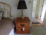 PINE TWO DRAWER NIGHT STAND WITH BRASS LAMP