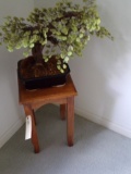 HARDWOOD PLANT STAND WITH ARTIFICIAL TREE AND FLORAL PRINT