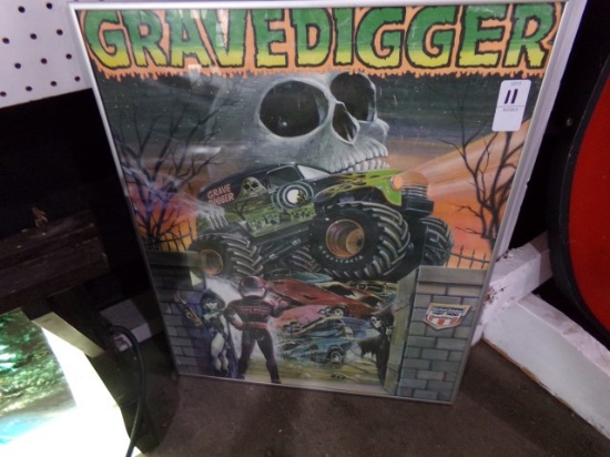 FRAMED GRAVE DIGGER POSTER 23 X 19