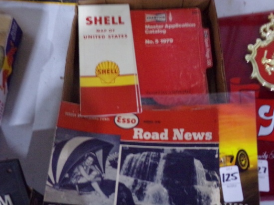 BOX LOT EARLY SO ADS SHELL STATION MAPS AND CHAMPION MASTER APPLICATION CAT