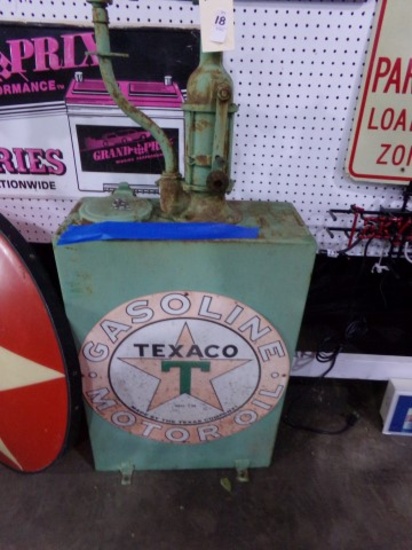 TEXACO MANUAL OIL PUMP WITH 2 GALLON GASOLINE CAN