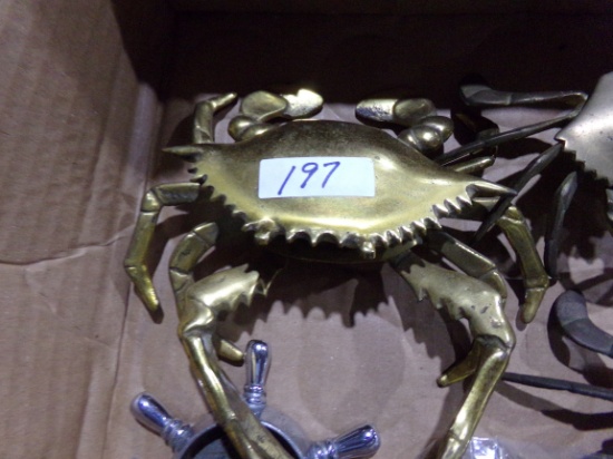 BOX LOT BRASS CRAB ASHTRAYS AND BOXES AND MORE