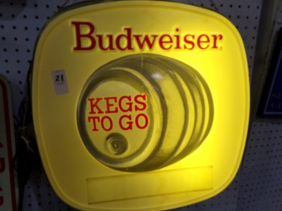 LIGHTED BUDWEISER KEGS TO GO SIGN