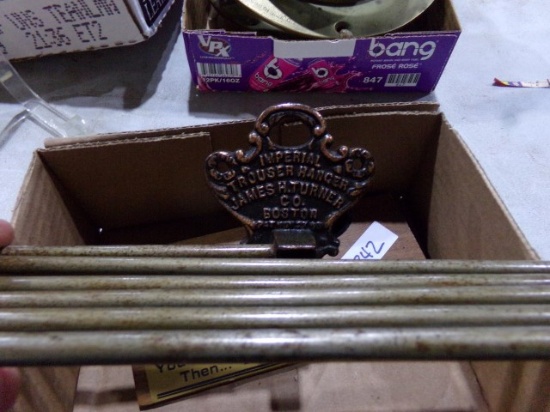 BOX LOT MISC ITEMS TROUSER HANGER OLD SALT AND MORE