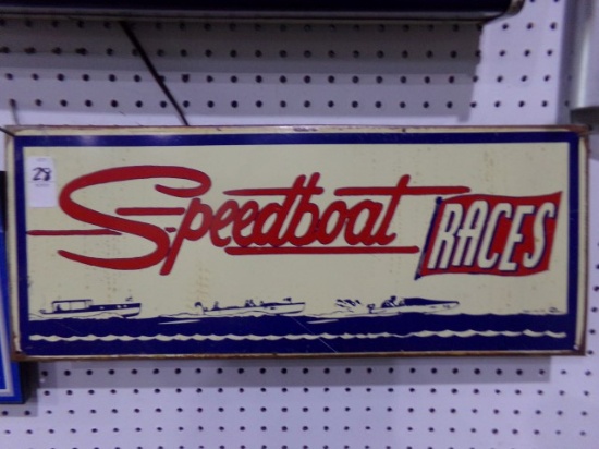 VINTAGE TIN SPEEDBOAT RACES SIGN