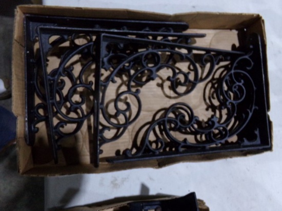 FIVE WROUGHT IRON SHELF BRACKETS