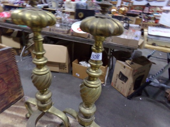 PAIR BRASS ANDIRONS