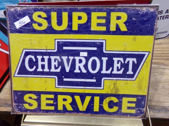 SUPER SERVICE CHEVROLET METAL SIGN 16 X 11