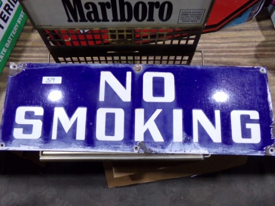 VINTAGE PORCELAIN NO SMOKING SIGN 24 X 8