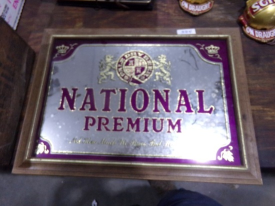 NATIONAL PREMIUM MIRRORED SIGN APPROX 20 X 14