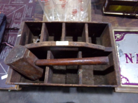 ANTIQUE TOOL CARRIER WITH WOODEN MALLET