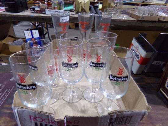 BOX OF BAR GLASSES HEINEKEN AND MORE