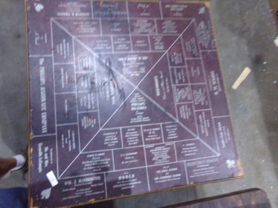 CARD TABLE WITH ADVERTISMENT OF MOSTLY CAMBRIDGE BUSINESSES TWO AND THREE D