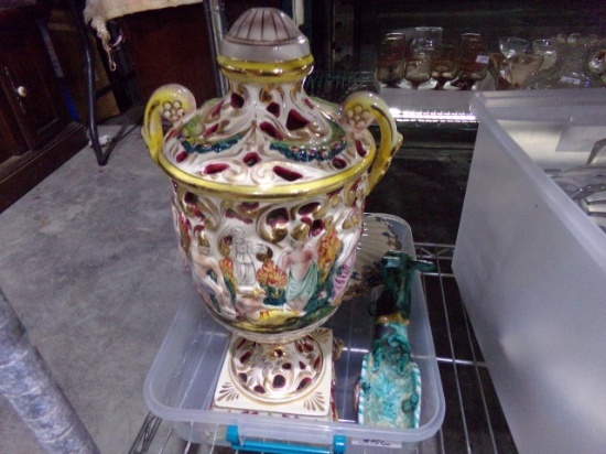 SPODE COVERED SERVING DISH AND FIGURINES