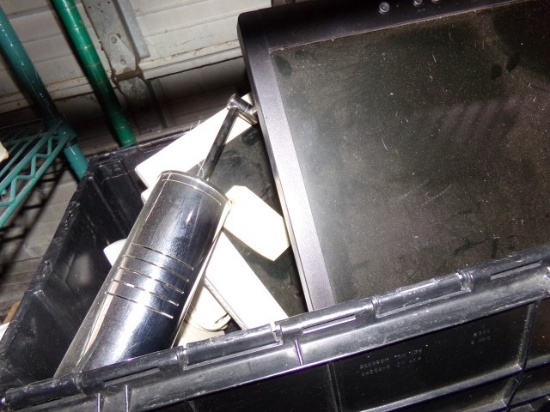 BOX OF KEYBOARDS SPEAKERS DESK LIGHT AND MORE