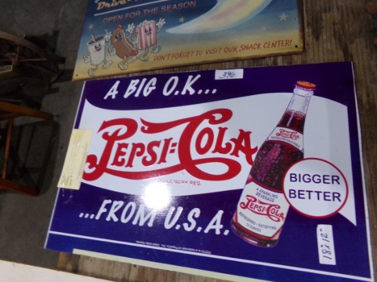PEPSI COLA TWO SIDED SIGN 12 X 18 TIN