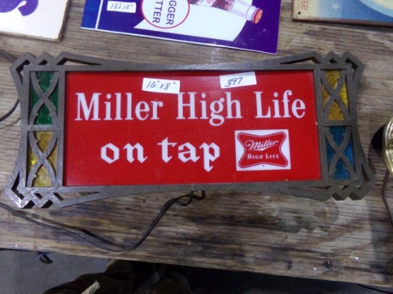 MILLER HIGH LIFE ON TAP LIGHTED SIGN APPROXIMATELY 17 X 7