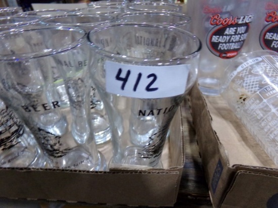 BOX OF NATIONAL BEER GLASSES