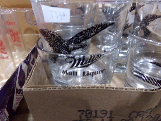 BOX WITH 12 MILLER MALT LIQUOR GLASSES