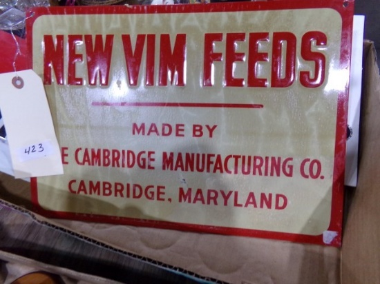 BOX WITH SEVERAL SIGNS INCLUDING NEW VIM FEEDS AND DANGER TO BOATERS AND KE