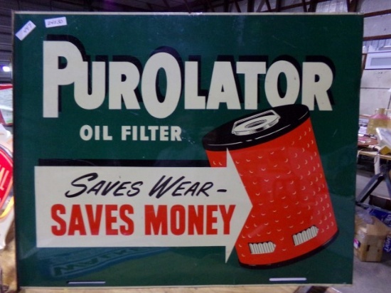 DOUBLE SIDED METAL PUROLATOR OIL FILTER SIGN 24 X 30
