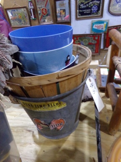GALVANIZED BUCKET AND WASTE BASKET AND BASKETS