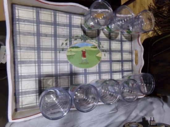 GOLF SERVING TRAY AND EIGHT TUMBLERS SIGNATURE SERIES