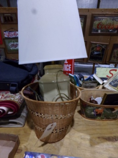BASKET WITH TABLE LAMP AND DIGITAL CLOCK