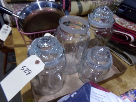 FOUR PIECE CANISTER SET WITH ONE MISSING LID
