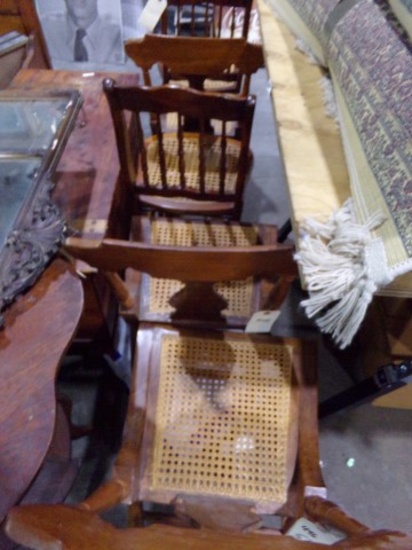 FOUR ANTIQUE SIDE CHAIRS WITH BASKET WEAVE SEATS