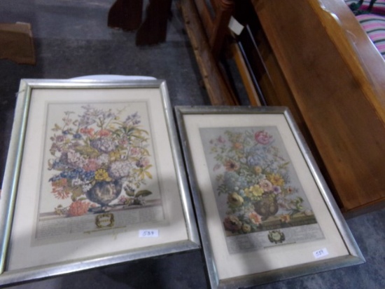 PAIR OF FLORAL CALENDARS FRAMED UNDER GLASS
