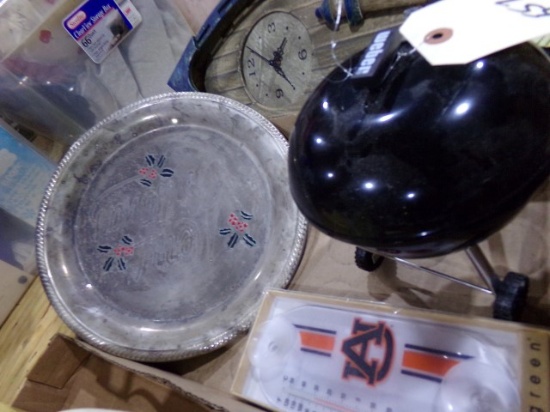 BOX LOT MINIATURE WEBER GRILL SILVER PLATE CHRISTMAS TRAY AND MORE