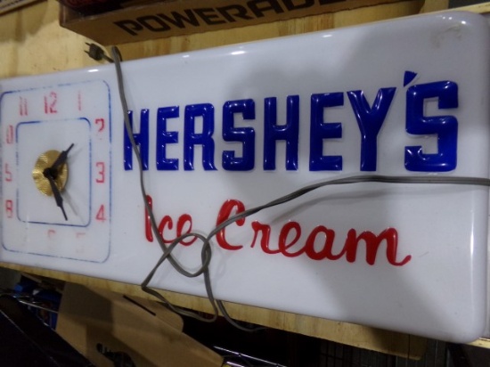 LIGHTED HERSHEYS ICECREAM SIGN AND CLOCK 24 X 11