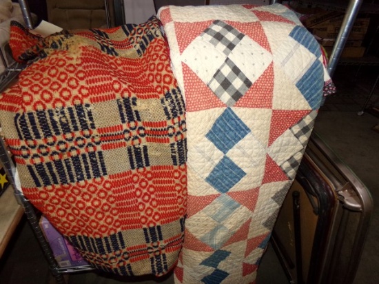 ANTIQUE COVERLET PATCH WORK QUILTS AND CHRISTMAS QUILT