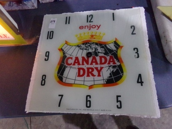 CANADA DRY GLASS CLOCK ACE APPROX 15 X 15
