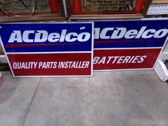 TWO SINGLE SIDED METAL AC DELCO BATTERY SIGNS 36 X 24