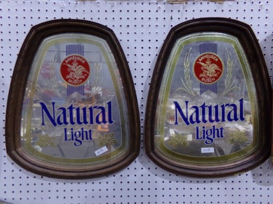 TWO NATURAL LIGHT MIRRORED SIGNS 20 X 17