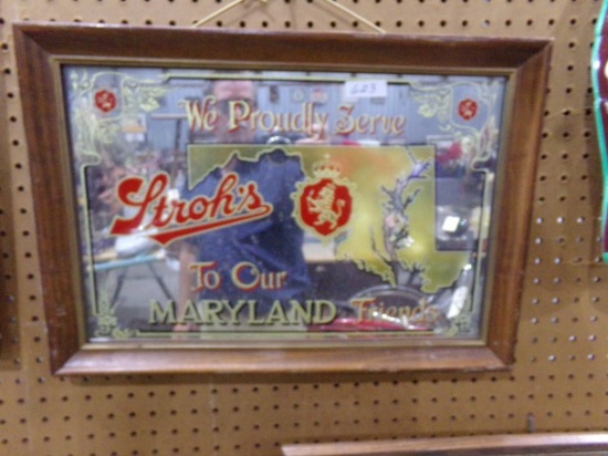 COCA COLA THERMOMETER 16 INCH AND STROH MIRRORED SIGN 21 X 14