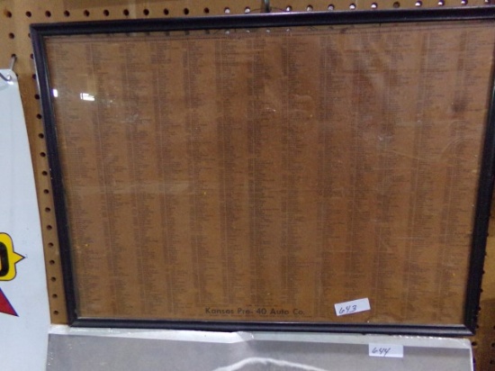 FRAMED UNDER GLASS KANSAS PRE -40 AUTO COMPANIES