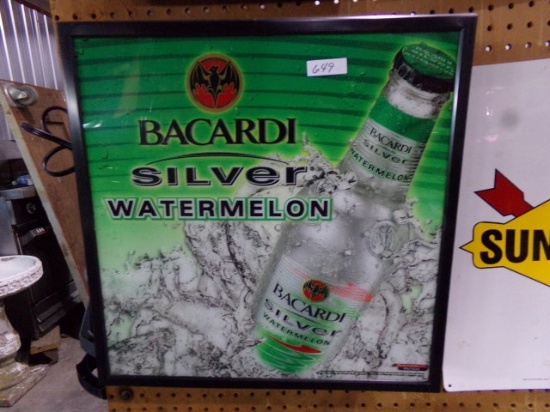 LIGHTED BACARDI SILVER SIGN 18 X 18