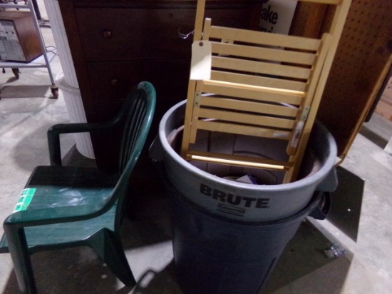 TRASH CANS WITH FOLDING CHAIR AND PVC CHAIR