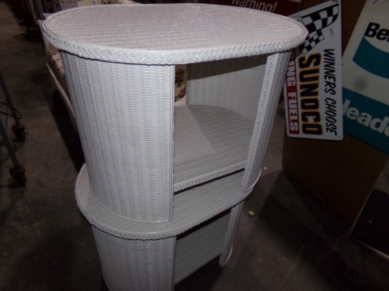 PAIR OF WICKER OVAL TOP END TABLES